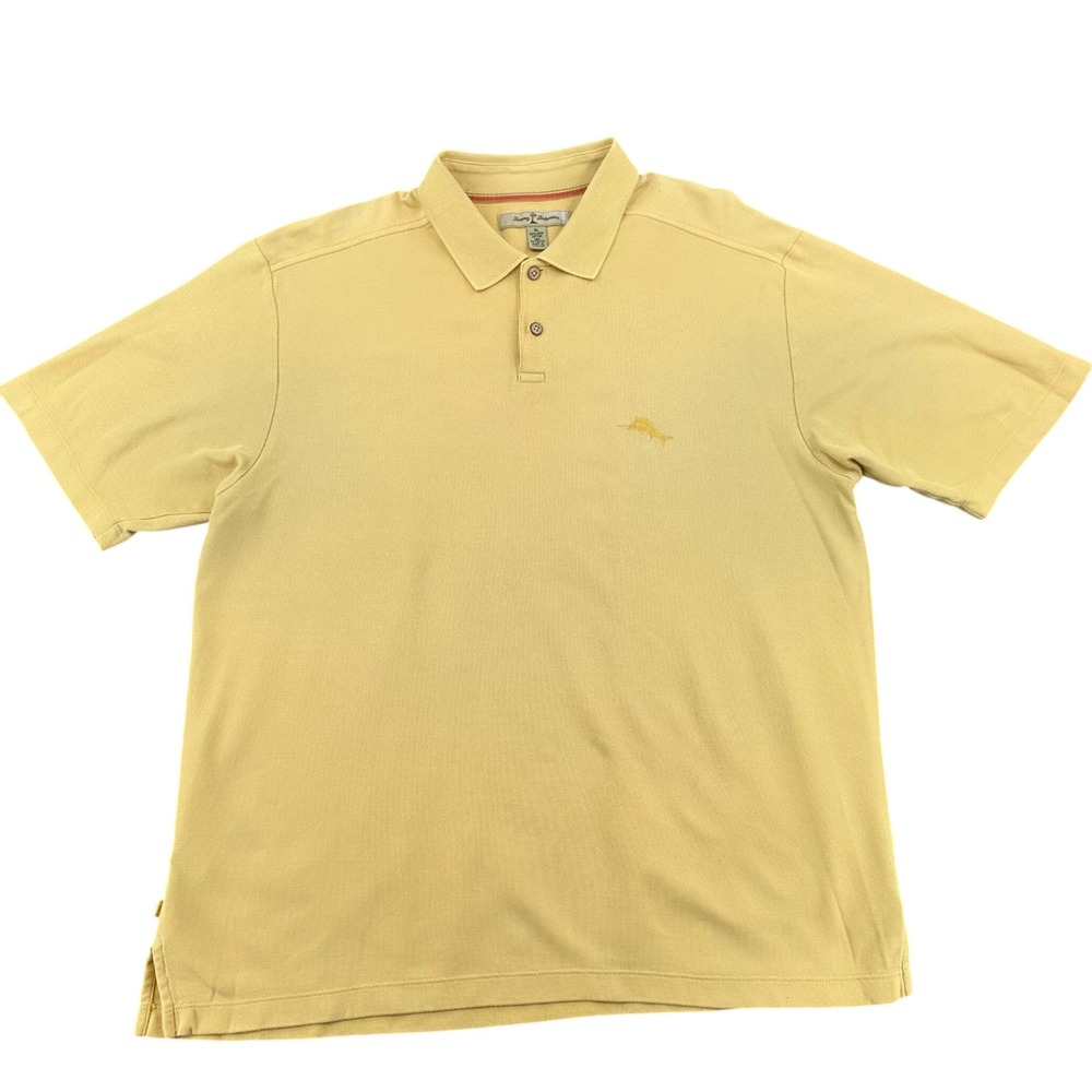 Tommy Bahama Emfielder Polo Shirt Mens XL Yellow Pima Cotton Marlin Short Sleeve